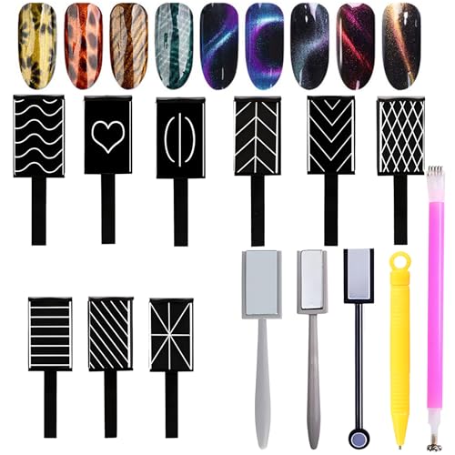 Mein HERZ 15 stuks nagelmagneetgereedschap, nagelmagneet, nail art magneet, 3D-magneetstick voor nagellak, gel, magische nagelgereedschap, magnetische kat, eypen, tekening, verticale stick, nagelkunst,