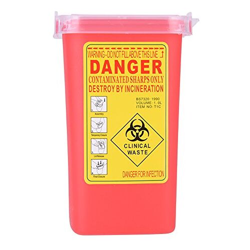 Nikou Sharps Biohazard Naaldverwijdering, container voor medische plastic harps, afvalcontainer 1 liter (kleur: rood)