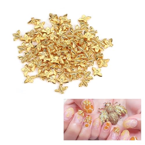 DEWIN Bijennagels, nagelstickers, gouden nageldesign, nagelbij, nagelstickers, 3D nageldecoratie, metalen stickers, goud, zilver, nagelstickers, manicure, 100 delen, zakje (goud)