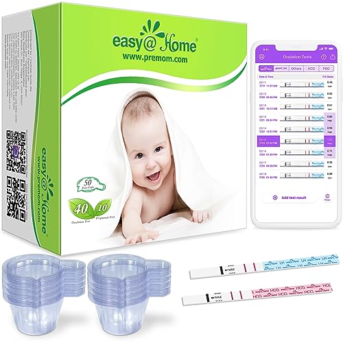 Easy@Home 40 ovulatietests + 10 zwangerschapstests + 50 kopjes, gevoelige vruchtbaarheidstest voor vrouwen, kinderwens, 25 mIU/ml, betrouwbare cyclus- en vruchtbaarheidsbewaking