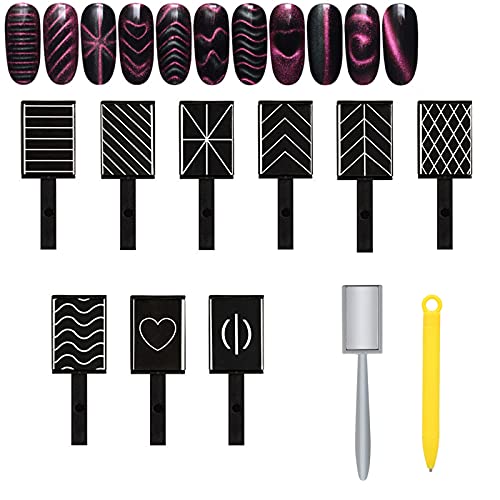 JIUAI 11 Stks Nail Magneet Tool Set, 3D Cat Eye Gel Nagellak Magneet Stick Nail Magneet Pennen en Sterke Kat Ogen Magneet Stick Diy Manicure Nail Art Gereedschap