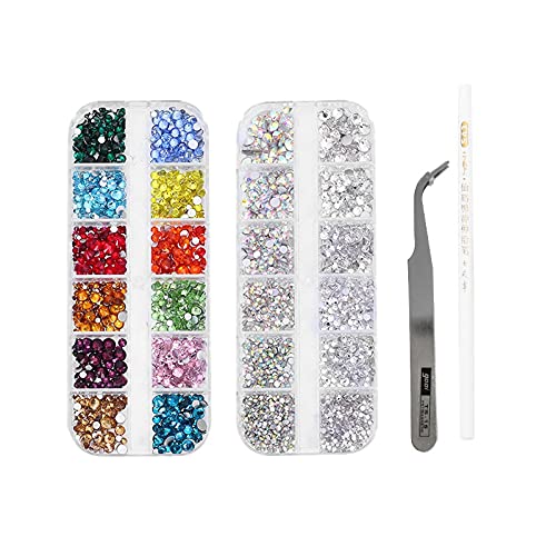 Daroplo Nagelkunst strass-decoratieset onregelmatige kristallen diamant, met gebogen zilveren pincet en nagelkunstpen