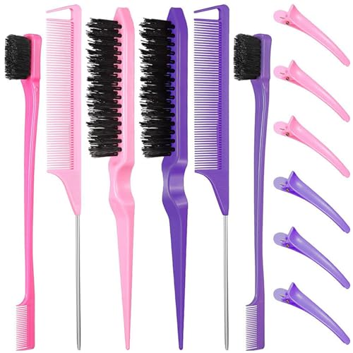 hgnxa 12Pcs Haar Styling Kam Set Plagen Haar Borstel Staart Kam Rand Borstel Voor Rand Terug Borstelen Kammen Slicking Voor Vrouwen Haar Styling Kam Haar Styling Kammen Haar Styling Kam Set Haar Styling Kam