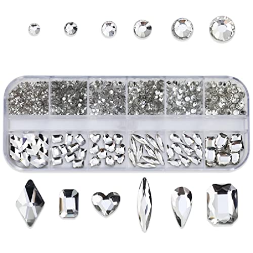 WUURAA Nail Gems Multi Shapes Nail Rhinestones Charms Nail Charms Nail Art Charms Crystals Nail Gems Stones DIY Nail Art-Decor Multi-shape Nail Charms Nail Rhinestones Flatback Nail Gems Stone Nail Art