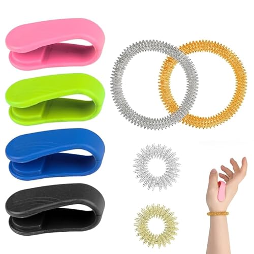 PacuM Acupressuurclip, massage, acupressuurclip, 16 stuks, acupressuurring, handklemmen, migraine, draagbaar, acupressuurapparaat, anti-stress, massage, acupressuur, voor het verlichten van pijn, angsten en