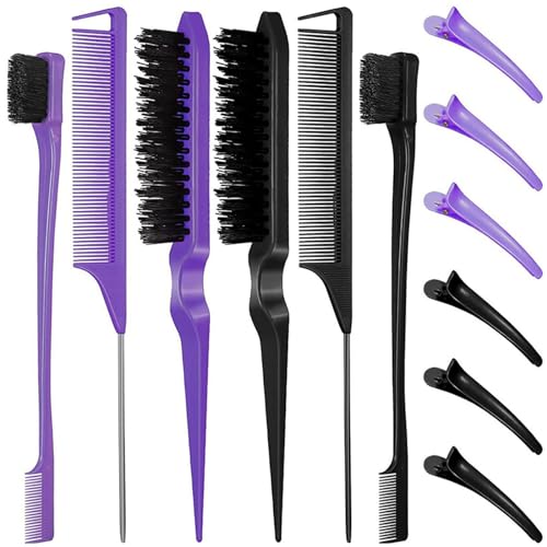 hgnxa 12Pcs Haar Styling Kam Set Plagen Haar Borstel Staart Kam Rand Borstel Voor Rand Terug Borstelen Kammen Slicking Voor Vrouwen Haar Styling Kam Haar Styling Kammen Haar Styling Kam Set Haar Styling Kam