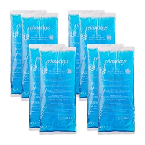 Relaxdays hot cold pack set van 8, warmte-koude kompressen, 28 x 11 cm, voor eerste hulp, herbruikbare gel packs, blauw