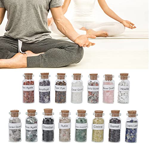 ZJchao 15 Stuks Mini Glazen Wensflessen Edelsteen Kristal Feng Shui Decoratie Genezing Reiki Tuimelde Stenen Glazen Flessen met Doos, Chakra Steen Genezing Balanceren, Kristal Reiki Genezers en Yoga Beoefena