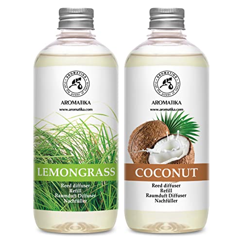 Trust Geurverspreider navulling Lemongrass & Coconut 1L 2x500ml navulset voor geurverspreider Reed Diffuser Navulling kamergeur geurverspreider navulling kamerlucht