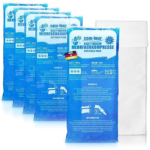 com-four ® 5x groot meervoudig kompres met fleece hoes, koude en warme kompressen, 29 x 12 cm geschikt voor microgolven Made in Germany (05 stuks groot)