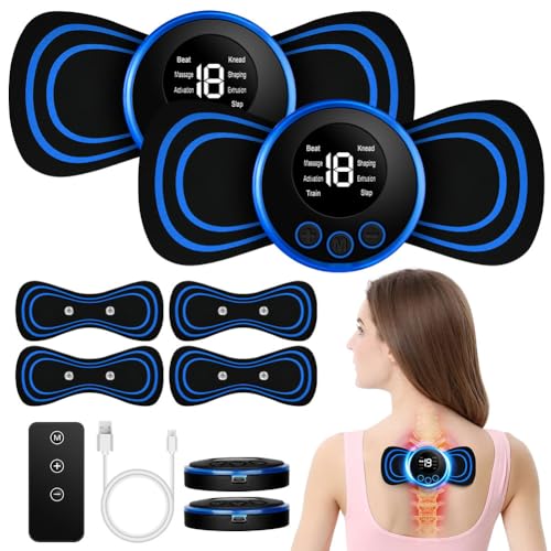 flintronic Mini nekmassageapparaat, draagbaar mini-nekmassageapparaat, 8 modi, 19 niveaus EMS, draagbare mini-elektrische massage, 4 massagepads