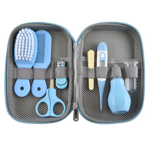 Pilipane 8-in-1 babyverzorgingsset met haarborstel Nagelknipper Neusreiniger Vingertandenborstel Schaar voor babyverzorging Gezond en schoon houden Pasgeborenen voor babyverzorging Gezond en (blauw)