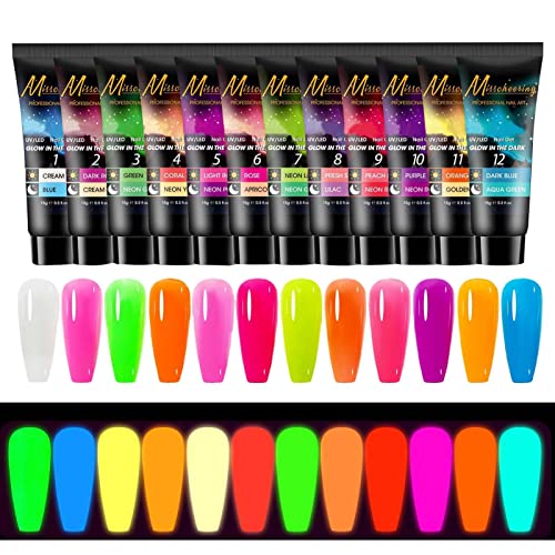 Generic Gelnagelbouwer Glow in The Dark Nagellak Nagelverlenging,12 kleuren handnagelverlengingsgel, harde gel voor nagels, opbouwgel voor bescherming tegen gespleten, gebroken