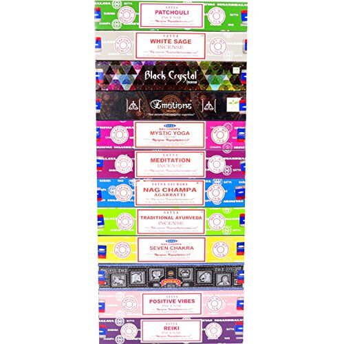 Nag Champa Satya wierook sticks Patchouli wit salie zwart kristallen emoties mystiek yoga  traditionele Ayurveda zeven Chakra superhit positieve gevoelens Reiki (serie 2)