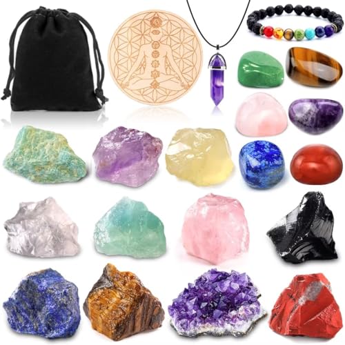 Purpledi Chakra Stenen Set, Kristallen Helende Stenen Set, 21PCS Chakra Stenen Set, Edelstenen Set, Helende Kristallen, voor Kristal Therapie, Meditatie, Edelstenen Helende Kristallen, Chakra Stenen