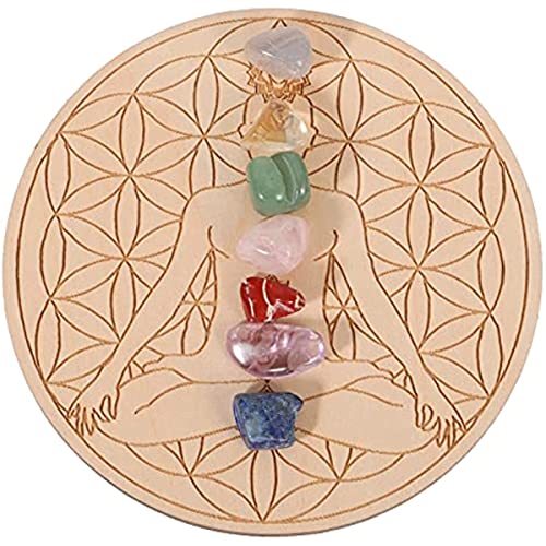 ASHWAM Chakra Kristallen Helende Stenen Hout Board voor Meditatie Kristal Therapie Reiki Gift DIY Supplies 1 Set, voor Yoga Meditatie Decor