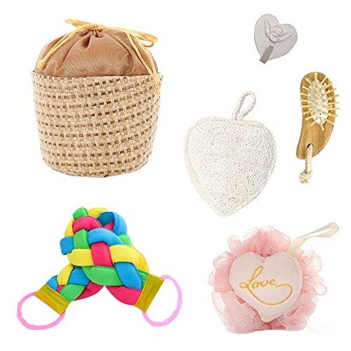 MAQCHGO Loofah Set van 5 hartvormige loofah spons badsponzen voor douchegschrobber bal lichaam rug diep exfoliator vrouwen en mannen (set van 5)