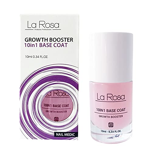 La Rosa NagelGROEIBOOSTER 10-in-1, nagelgroeiformule met Vitamine: E, C en F voor delicate en zwakke nagels MAXIMALE NAIL GROEI BASISCOAT 10 ml