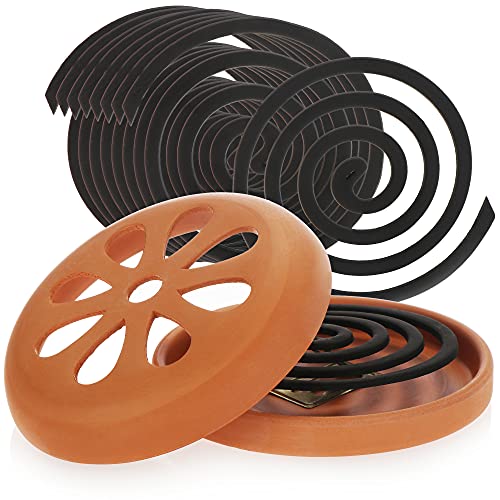 com-four ® wierookvat gemaakt van klei terracotta wierookvat wierookhouder voor wierookspiralen wierookpot voor buiten met 10 citroengeurspiralen (14,5x4,5 cm)