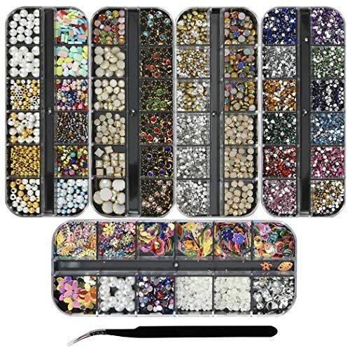 Ranvi 3000 Stuks (5 Dozen, 1 Pincet) 1 Set Nagelkunst Rand Parel Strass Gem Zachte Klei, Veelkleurige Nagel Nagel Klinknagel Steentjes, Gebruikt voor Nagelkunst Decoratie Benodigdheden,Stijl 1