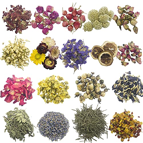 Cayway 18 soorten natuurlijke gedroogde bloemen, gedroogde lavendel, gedroogde roos, droge jasmijn voor doe-het-zelf kaarsen, zeep, hars, sieraden, nagelhandwerk