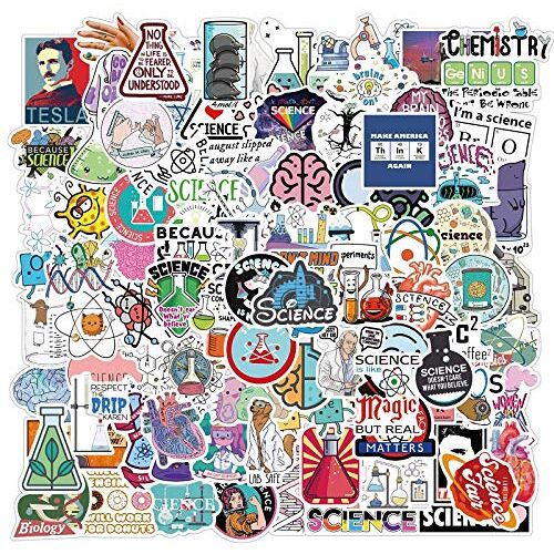 Bimani 100 stuks wetenschap experiment stickers packs, medisch laboratorium scheikunde natuurkunde biologie wiskunde thema waterdicht vinyl klaslokaal decoraties