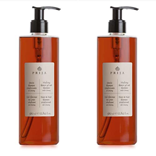 Prija Huid- en Haarshampoo met Ginseng, 2x 380 ml Flessen, Haar- & Lichaamsverzorging, Wellness-Ervaring voor Huid en Haar, Gemaakt in Italië