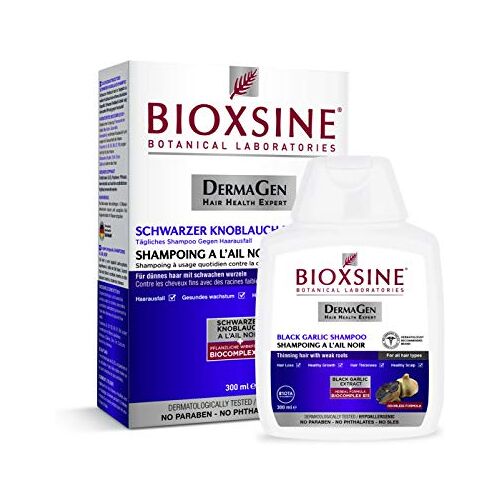 Bioxsine Plantaardige shampoo met zwarte knoflook tegen haaruitval, geurloos, voorkomt haaruitval, gezond haar, voor alle haartypes, vrouwen en mannen, 300 ml