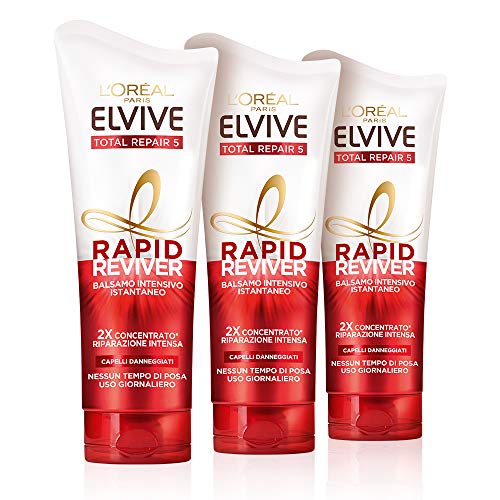 L’Oréal Paris L'Oréal Paris Elvive Rapid Reviver Intensive balsem Total Repair 5, verrijkt met aminozuur en vitamine E, voor beschadigd haar, 3 stuks