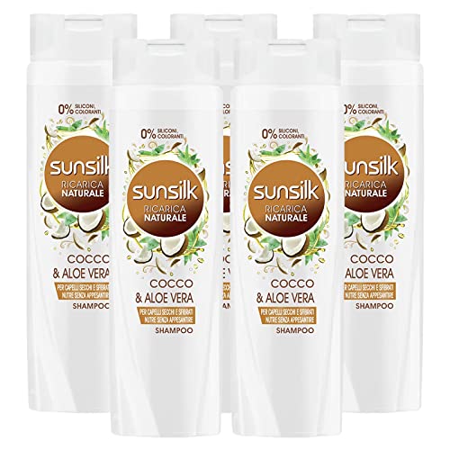 Sunsilk Navulshampoo met kokosnoot en aloë vera voor droog en ontluchten haar, 5 flessen van 250 ml