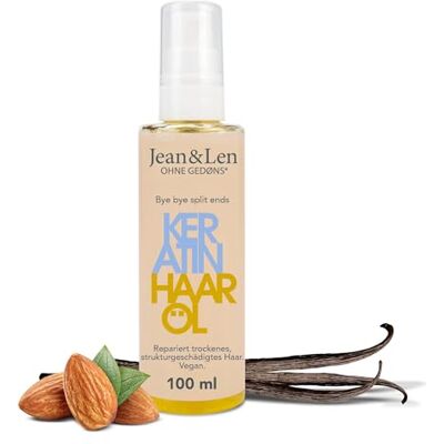 Jean & Len haarolie keratine, anti-frizz-effect, met plantaardige keratine, voor droog en structuurbeschadigd haar, geurt naar amandel en vanille, zonder siliconen, vegan, 100 ml Jean & Len haarolie keratine, anti-frizz-effect, met plantaardige keratine, voor droog en structuurbeschadigd haar, geurt naar amandel en vanille, zonder siliconen, vegan, 100 ml