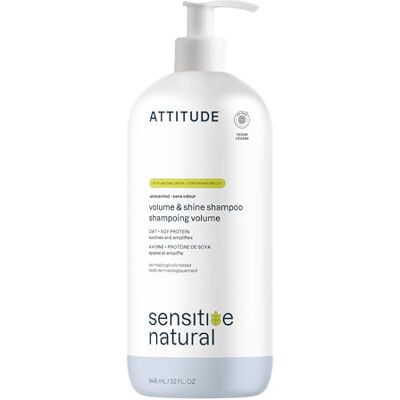 ATTITUDE Volume and Shine Hair Shampoo voor gevoelige droge huid, EEG-getest, verzachtende olie, voor dun haar, natuurlijke afgeleide ingrediënten, veganistisch en plantaardig, ongeparfumeerd, 946 ml ATTITUDE Volume and Shine Hair Shampoo voor gevoelige droge huid, EEG-getest, verzachtende olie, voor dun haar, natuurlijke afgeleide ingrediënten, veganistisch en plantaardig, ongeparfumeerd, 946 ml