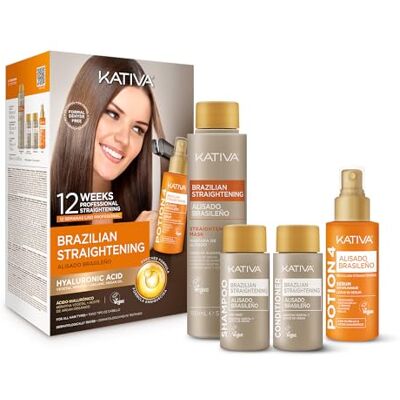 KATIVA Braziliaanse Keratine Behandeling + Potion 4 Heat Protectant Serum – Gladmakende Kit Zonder Formaldehyde – Anti-Pluis & Glans – Voor Alle Haartypes, Ook Gekleurd Haar KATIVA Braziliaanse Keratine Behandeling + Potion 4 Heat Protectant Serum – Gladmakende Kit Zonder Formaldehyde – Anti-Pluis & Glans – Voor Alle Haartypes, Ook Gekleurd Haar