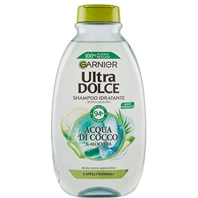 Garnier Ultrazachte shampoo, kokoswater en aloë vera, hydrateert het haar zonder te hangen, 300 ml Garnier Ultrazachte shampoo, kokoswater en aloë vera, hydrateert het haar zonder te hangen, 300 ml