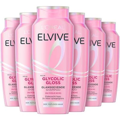 Elvive L'Oréal Paris Glycolic Gloss Core Shampoo 6 x 250ml Verrijkt met glycolzuur, voor dof haar, voordeelverpakking Elvive L'Oréal Paris Glycolic Gloss Core Shampoo 6 x 250ml Verrijkt met glycolzuur, voor dof haar, voordeelverpakking