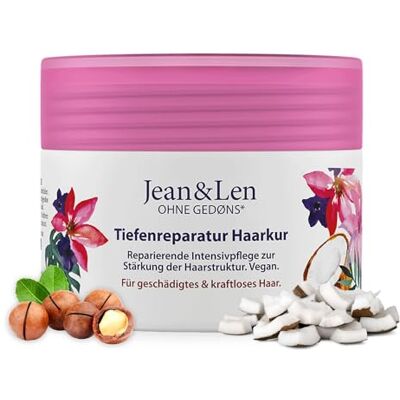Jean & Len diepteherstel Hair Mask kokosolie & macadamia, voor sterk beschadigd haar, gaat haarbreuk tegen, kokos & macadamia geur, zonder parabenen en siliconen, vegan, 250 ml Jean & Len diepteherstel Hair Mask kokosolie & macadamia, voor sterk beschadigd haar, gaat haarbreuk tegen, kokos & macadamia geur, zonder parabenen en siliconen, vegan, 250 ml