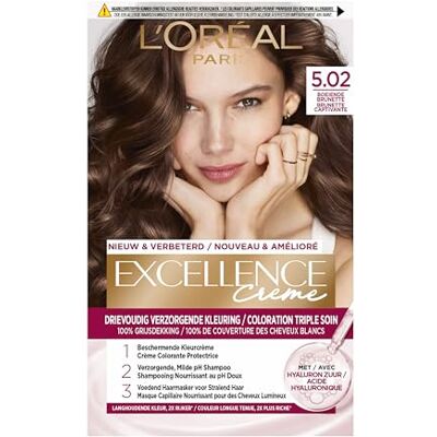 L'Oreal Paris L'Oréal Paris Excellence Crème Boeiende Brunette 5.02 Permanente Haarkleuring Met tot 100% grijsdekking L'Oreal Paris L'Oréal Paris Excellence Crème Boeiende Brunette 5.02 Permanente Haarkleuring Met tot 100% grijsdekking