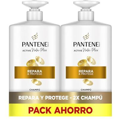Pantene Pro-V repareert en beschermt shampoo, 2 x 1000 ml, dispenser, droog en beschadigd haar, reinigt en beschermt de haarbinding, zonder siliconen, Active Nutri-Ple Pantene Pro-V repareert en beschermt shampoo, 2 x 1000 ml, dispenser, droog en beschadigd haar, reinigt en beschermt de haarbinding, zonder siliconen, Active Nutri-Ple