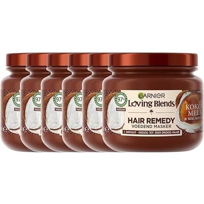 Loving Blends Garnier Kokosmelk & Macadamia Hair Remedy Haarmasker Voedend Masker Voor Normaal Tot Droog Haar 6 x340ml Loving Blends Garnier Kokosmelk & Macadamia Hair Remedy Haarmasker Voedend Masker Voor Normaal Tot Droog Haar 6 x340ml