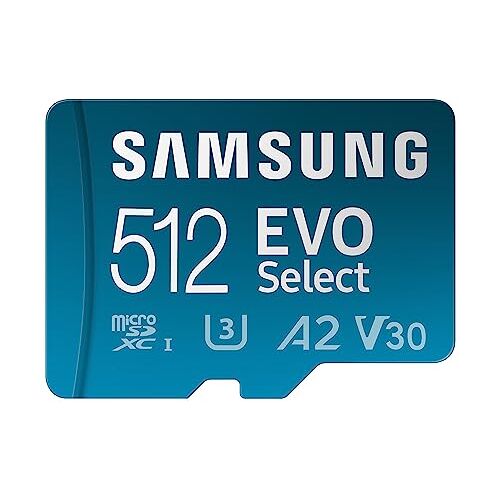 Samsung EVO Select (2021) microSD-geheugenkaart, 512GB micro SD XC UHS-I U3 130MB/s Full HD & 4K UHD SD Kaart Geheugenkaart met Adapter, MB-ME512KA/EU