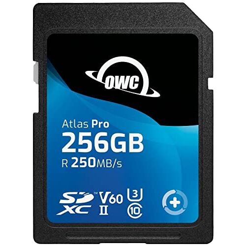 OWC Atlas Pro SD V60-256GB SDXC UHS-II V60 Mediakaart, tot 250MB/s lezen en 130MB/s schrijven, kosteneffectieve geheugenkaart voor de meest voorkomende foto- en tot 4K-video-opname