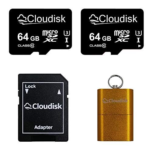 Cloudisk 2 Pack Micro SD-kaart MicroSD-kaart Geheugenkaart + Kaartadapter (2 Pack 64 GB)