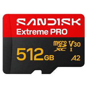SanDisk Extreme PRO microSD UHS-I-kaart + SD Adapter, 512 GB (leessnelheden tot 250 MB/s en schrijfsnelheden tot 170 MB/s, 5K, 3K, 4K UHD, C10, V30, U3, A2) SanDisk Extreme PRO microSD UHS-I-kaart + SD Adapter, 512 GB (leessnelheden tot 250 MB/s en schrijfsnelheden tot 170 MB/s, 5K, 3K, 4K UHD, C10, V30, U3, A2)