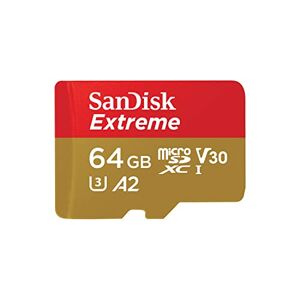 SanDisk Extreme MicroSDXC UHS-I Geheugenkaart 64 GB Met SD Adapter (1 Jaar RescuePRO Deluxe, Leessnelheden Tot 170 MB/s, A2, C10, V30, U3, 30 Jaar Garantie) Rood/Goud