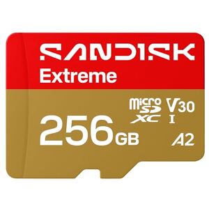 SanDisk Extreme microSDXC UHS-I-kaart + SD Adapter, 256 GB (tot 245 MB/s leessnelheid en 170 MB/s schrijfsnelheid, 5,3K video, C10, V30, U3, A2) SanDisk Extreme microSDXC UHS-I-kaart + SD Adapter, 256 GB (tot 245 MB/s leessnelheid en 170 MB/s schrijfsnelheid, 5,3K video, C10, V30, U3, A2)