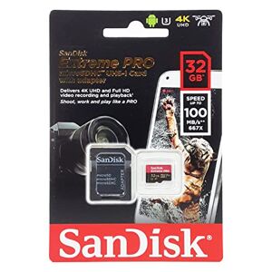 SanDisk Extreme PRO 32 GB MicroSDHC UHS‐I‐Kaart Met SD-Adapter (A1 App Performance, 2 Jaar RescuePRO Deluxe Software, Leessnelheden Tot 100 MB/s, Class 10, UHS-I, U3, V30, 30 Jaar Garantie) Zwart
