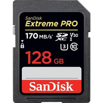 SanDisk Extreme PRO 128GB SDXC Memory Card up to 170MB/s, UHS-1, Class 10, U3, V30 SanDisk Extreme PRO 128GB SDXC Memory Card up to 170MB/s, UHS-1, Class 10, U3, V30