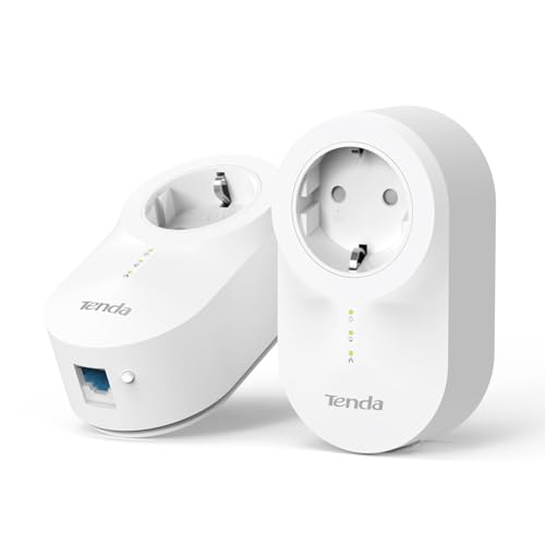 Tenda PH6 set powerline AV1000 WLAN-set gigabit powerline adapter met stopcontact (2 gigabit LAN-poorten,HomePlug AV2,QoS,energiebesparend,compatibel met alle gangbare Powerlan-adapters,set van 2) wit