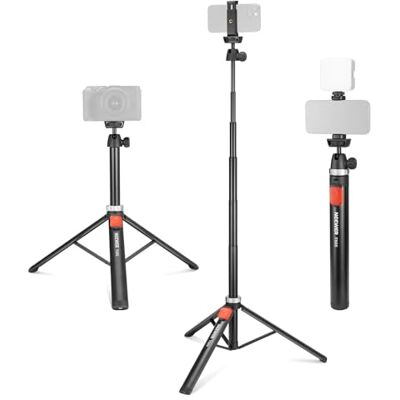 NEEWER Telefoonstatief voor mobiele telefoon en camera met afstandsbediening, 63 inch volledig metalen selfiestick reizen vlog statief voor iPhone met houder, draagbaar camerastatief voor Canon Sony NEEWER Telefoonstatief voor mobiele telefoon en camera met afstandsbediening, 63 inch volledig metalen selfiestick reizen vlog statief voor iPhone met houder, draagbaar camerastatief voor Canon Sony