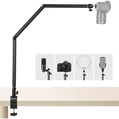 TARION Overhead statief camera tafelstatief klemstatief flexibel scharnierende arm tafelhouder met 3/8 inch schroefdraad en 3/8 inch op 1/4 inch schroeven adapter voor DSLR camera's ringlicht TARION Overhead statief camera tafelstatief klemstatief flexibel scharnierende arm tafelhouder met 3/8 inch schroefdraad en 3/8 inch op 1/4 inch schroeven adapter voor DSLR camera's ringlicht